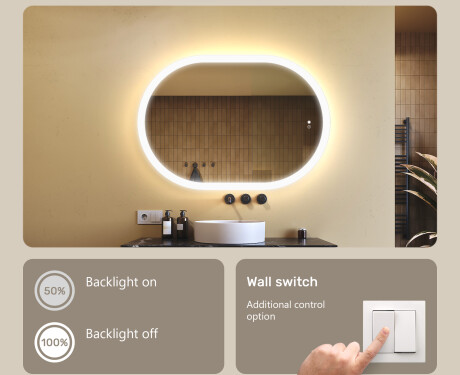 Illuminated bathroom mirror, 100×70 cm, dual color, touch switch, heating mat #4