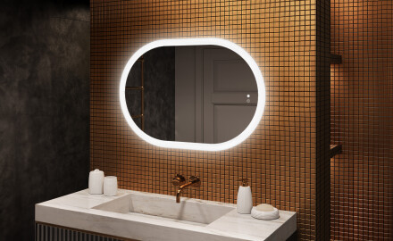 Illuminated bathroom mirror, 100×70 cm, dual color, touch switch, heating mat