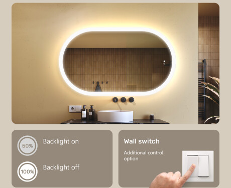 Illuminated bathroom mirror, 120×70 cm, dual color, touch switch, heating mat #4