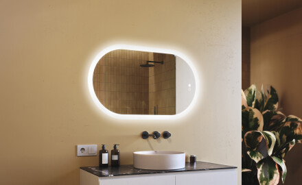 Illuminated bathroom mirror, 120×70 cm, dual color, touch switch, heating mat