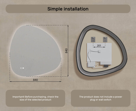 Irregular-shaped mirror with lighting, 84×84 cm, dual color, touch switch, heating mat #8