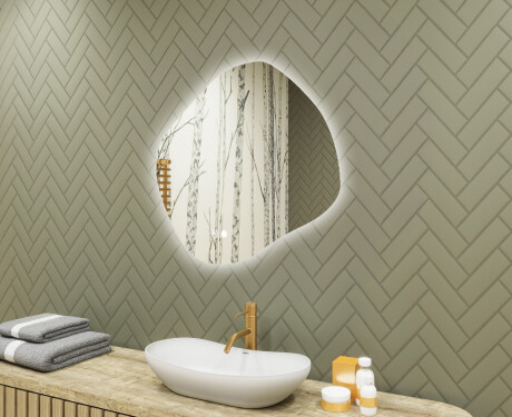 Bathroom mirror with lighting, 84×74 cm, dual color, touch switch, heating mat