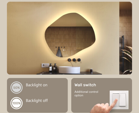 Bathroom mirror with lighting, 84×74 cm, dual color, touch switch, heating mat #4