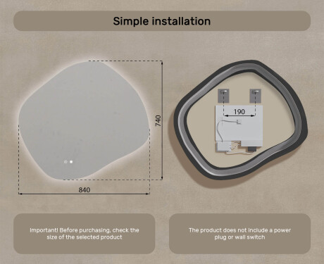 Bathroom mirror with lighting, 84×74 cm, dual color, touch switch, heating mat #8