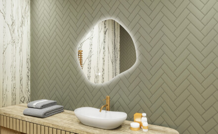 Bathroom mirror with lighting, 84×74 cm, dual color, touch switch, heating mat