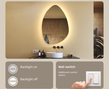 Irregular-shaped mirror with lighting, 64×94 cm, dual color, touch switch, heating mat #4