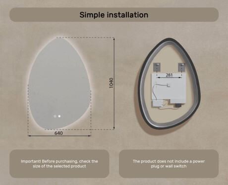 Irregular-shaped mirror with lighting, 64×94 cm, dual color, touch switch, heating mat #8