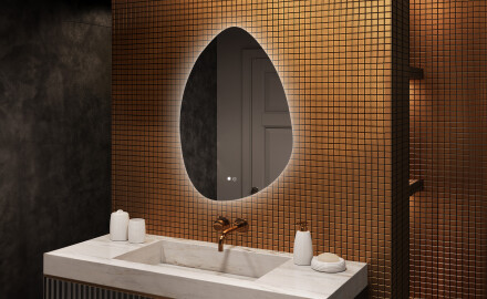 Irregular-shaped mirror with lighting, 64×94 cm, dual color, touch switch, heating mat