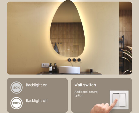 Irregular-shaped mirror with lighting, 64×104 cm, dual color, touch switch, heating mat #4