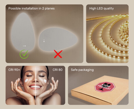 Irregular-shaped mirror with lighting, 64×104 cm, dual color, touch switch, heating mat #6