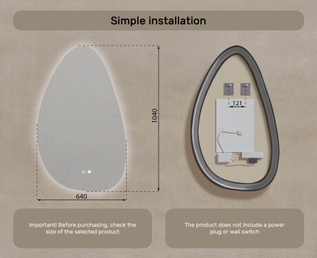 Irregular-shaped mirror with lighting, 64×104 cm, dual color, touch switch, heating mat #8