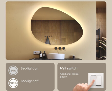 Irregular-shaped mirror with lighting, 114×84 cm, dual color, touch switch, heating mat #4