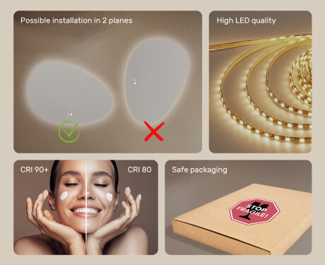 Irregular-shaped mirror with lighting, 114×84 cm, dual color, touch switch, heating mat #6