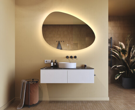 Irregular-shaped mirror with lighting, 114×84 cm, dual color, touch switch, heating mat #9