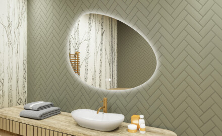 Irregular-shaped mirror with lighting, 114×84 cm, dual color, touch switch, heating mat