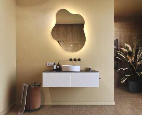 Irregular‑shaped mirror with lighting, 74×94 cm, dual color, touch switch, heating mat #9