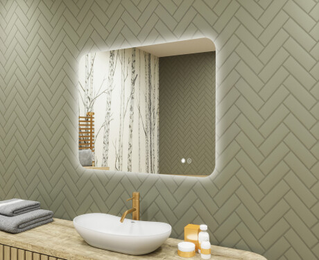 Rounded bathroom mirror with LED lighting, 80×60 cm, dual color, touch switch, heating mat
