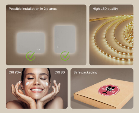 Rounded bathroom mirror with LED lighting, 80×60 cm, dual color, touch switch, heating mat #6