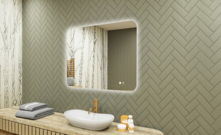 Rounded bathroom mirror with LED lighting, 80×60 cm, dual color, touch switch, heating mat