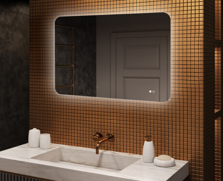 Rounded bathroom mirror with LED lighting, 100×70 cm, dual color, touch switch, heating mat