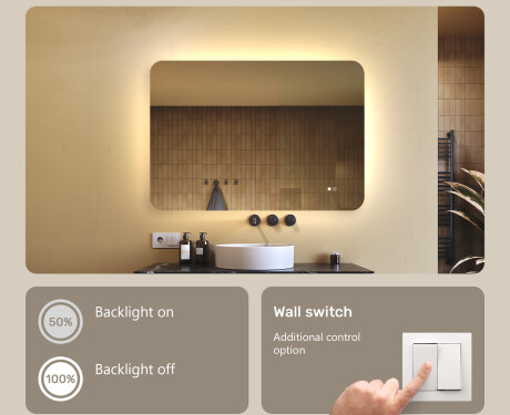 Rounded bathroom mirror with LED lighting, 100×70 cm, dual color, touch switch, heating mat #4