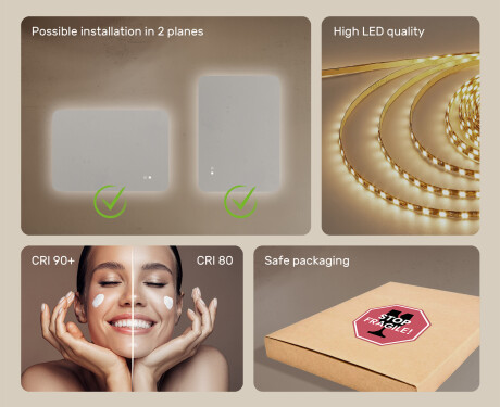 Rounded bathroom mirror with LED lighting, 100×70 cm, dual color, touch switch, heating mat #6