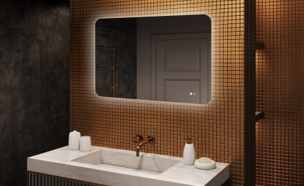 Rounded bathroom mirror with LED lighting, 100×70 cm, dual color, touch switch, heating mat