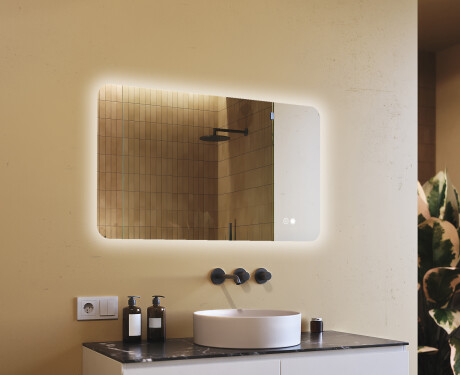 Rounded bathroom mirror with LED lighting, 120×70 cm, dual color, touch switch, heating mat