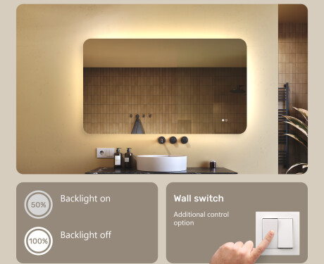 Rounded bathroom mirror with LED lighting, 120×70 cm, dual color, touch switch, heating mat #4