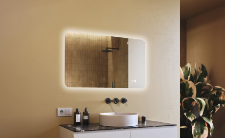 Rounded bathroom mirror with LED lighting, 120×70 cm, dual color, touch switch, heating mat