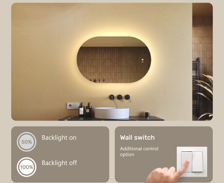 Illuminated bathroom mirror, 80×50 cm, dual color, touch switch, heating mat #4
