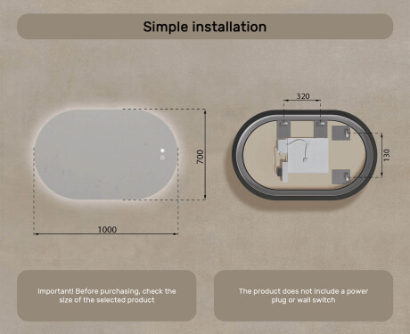 Illuminated bathroom mirror, 100×70 cm, dual color, touch switch, heating mat #8