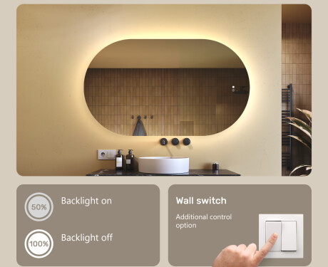 Illuminated bathroom mirror, 120×70 cm, dual color, touch switch, heating mat #4