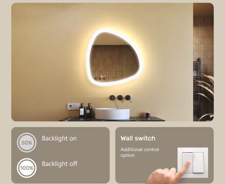 Irregular‑shaped mirror with lighting, 64×64 cm, dual color, touch switch, heating mat #4