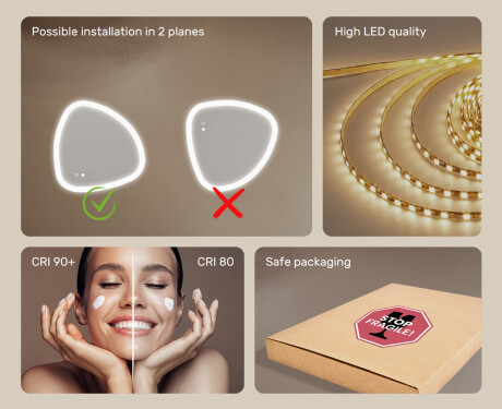 Irregular‑shaped mirror with lighting, 64×64 cm, dual color, touch switch, heating mat #6