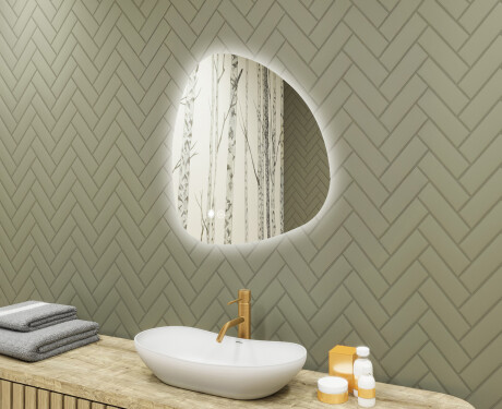 Irregular-shaped mirror with lighting, 64×64 cm, dual color, touch switch, heating mat