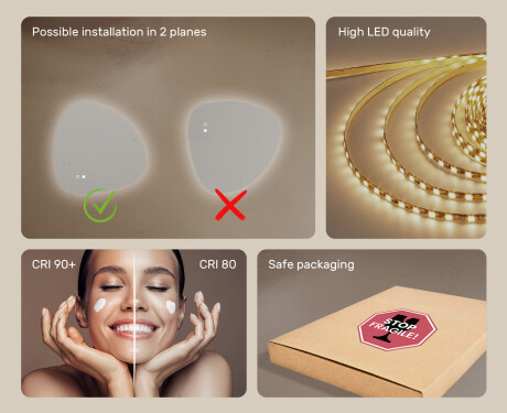 Irregular-shaped mirror with lighting, 64×64 cm, dual color, touch switch, heating mat #6