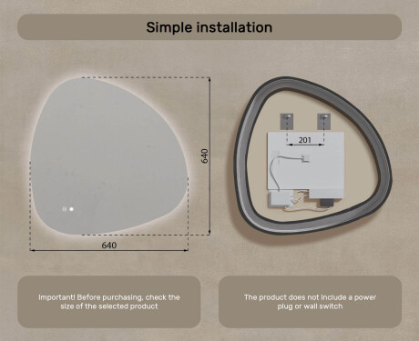Irregular-shaped mirror with lighting, 64×64 cm, dual color, touch switch, heating mat #8