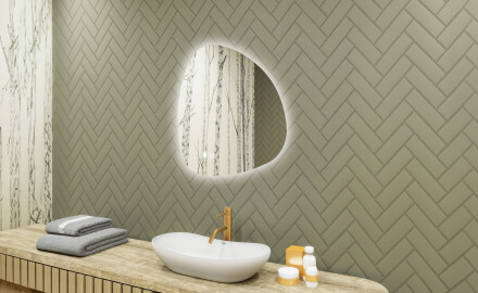 Irregular-shaped mirror with lighting, 64×64 cm, dual color, touch switch, heating mat