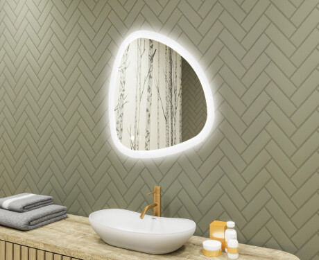 Irregular-shaped mirror with lighting, 74×74 cm, dual color, touch switch, heating mat