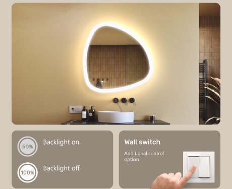 Irregular-shaped mirror with lighting, 74×74 cm, dual color, touch switch, heating mat #4
