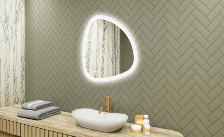 Irregular-shaped mirror with lighting, 74×74 cm, dual color, touch switch, heating mat