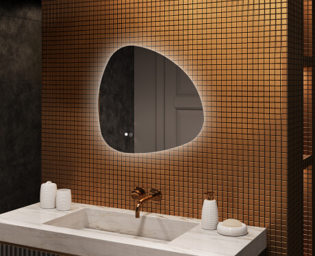Irregular‑shaped mirror with lighting, 74×74 cm, dual color, touch switch, heating mat