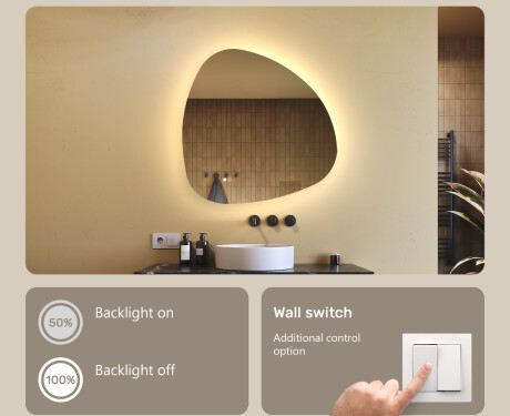 Irregular‑shaped mirror with lighting, 74×74 cm, dual color, touch switch, heating mat #4