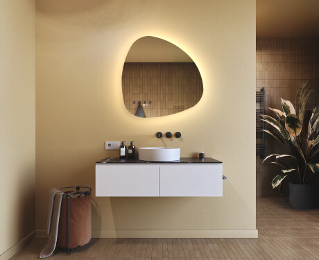 Irregular‑shaped mirror with lighting, 74×74 cm, dual color, touch switch, heating mat #9