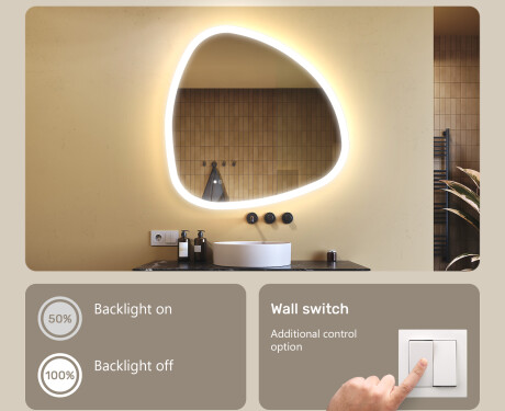 Irregular‑shaped mirror with lighting, 94×94 cm, dual color, touch switch, heating mat #4