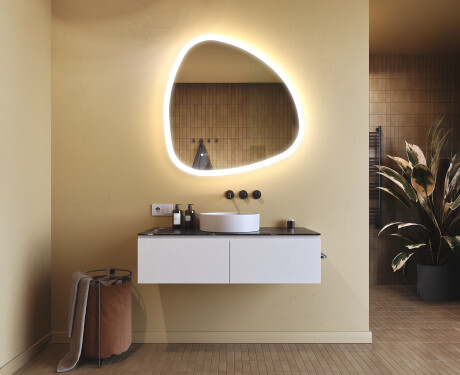 Irregular‑shaped mirror with lighting, 94×94 cm, dual color, touch switch, heating mat #9