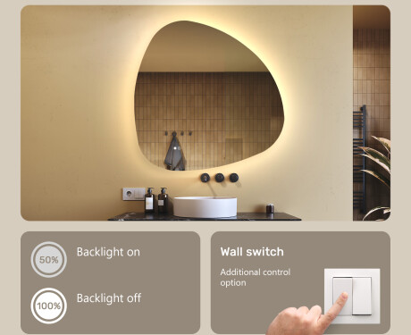 Irregular‑shaped mirror with lighting, 94×94 cm, dual color, touch switch, heating mat #4