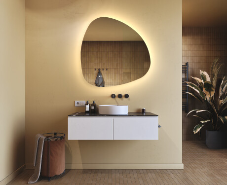 Irregular‑shaped mirror with lighting, 94×94 cm, dual color, touch switch, heating mat #9