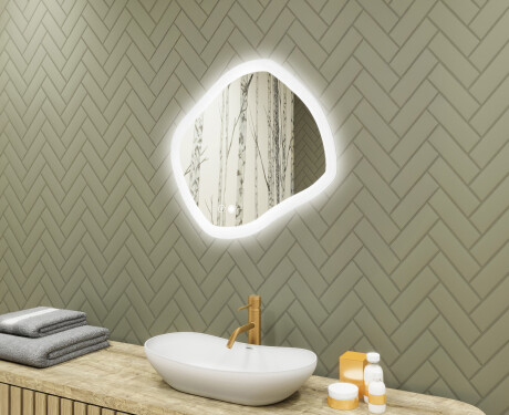Bathroom mirror with lighting, 74×64 cm, dual-color light, touch switch, heating pad